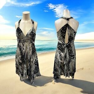 Paradise,Woman,Dress Summer,Black-Gray,Sz S,V Neck,Sleeveless,K Neck.!